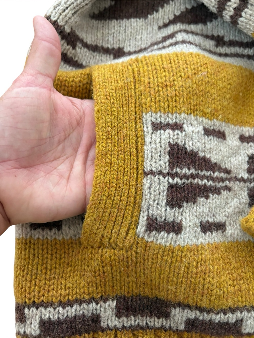 Pendleton Mustard Yellow, Cream & Brown Geometric Zip Cardigan - Picture 10 of 12